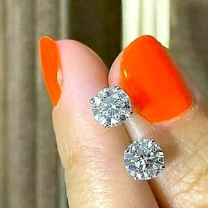 2 Ct Round Cut VVS1/D Lab Created White Sapphire Stud Earrings 14k White Gold